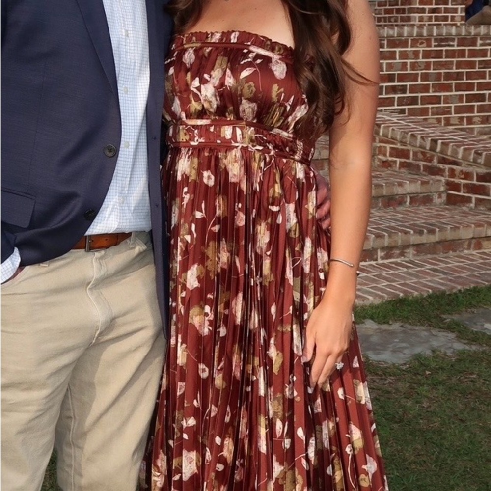 Petal & Pup Brown Floral Pleated Maxi Dress